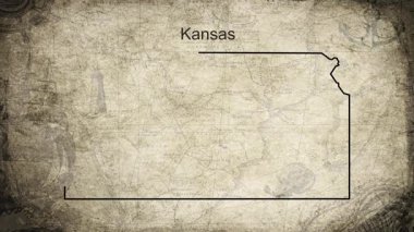 Kansas haritası bir kartografi arkaplan kağıdına çizilmiş