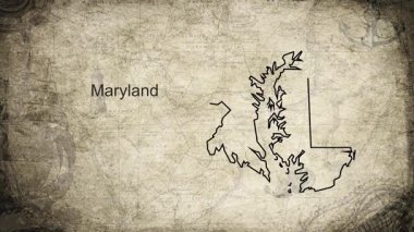 Maryland haritası bir kartografi arkaplan kağıdına çizilmiş
