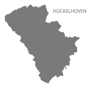 Hueckelhoven şehir haritası ile ilçelerin gri çizim silueti şekli