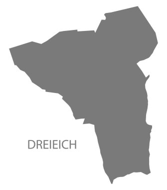 Dreieich şehir haritası ile ilçelerin gri çizim silueti şekli