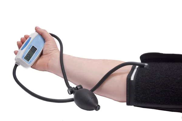 Vérnyomásmérés Szabályozás Pulzusszám Kompakt Digitális Tonométerrel — Stock Fotó