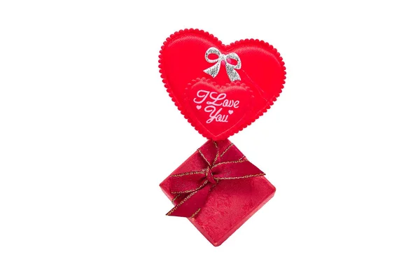 Red Gift Box Red Ribbon Bow Gold Border Lid Ring — Stock Photo, Image