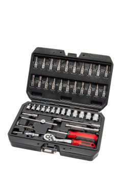 Repair kit in a plastic case on a white background.