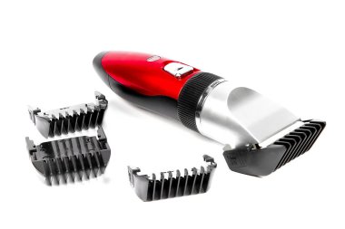 Hair clipper, nozzles for different sizes, isolated on white background.