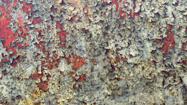 Metal yüzeydeki pas ve soyulmuş boya dokusu. Soyut endüstriyel arkaplan, tasarım projeleri, posterler ve grafik örtüleri için mükemmel.