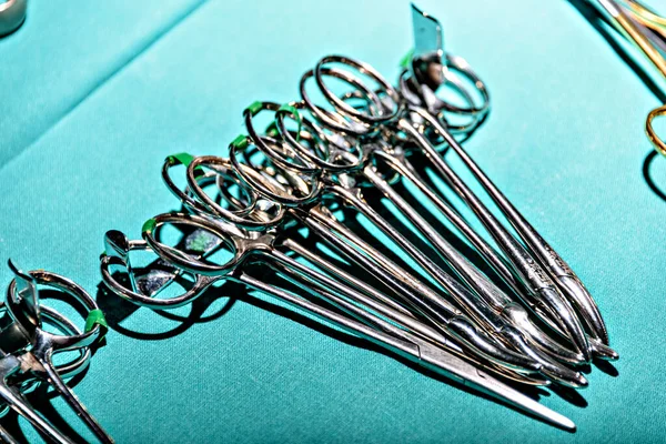 Prepare Surgical Instruments Operation Scissors Forceps Scalpels Straight Scissor Used — Stock Photo, Image