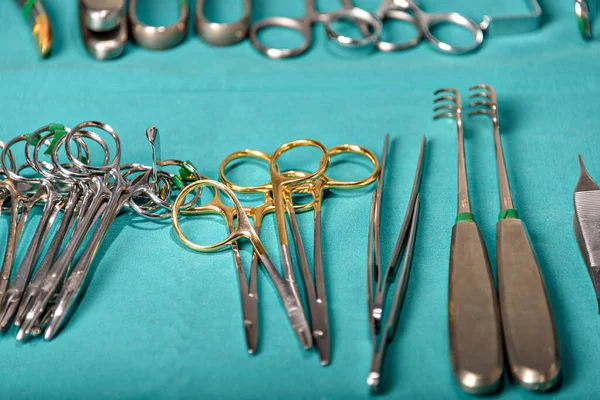 Prepare Surgical Instruments Operation Scissors Forceps Scalpels Straight Scissor Used — Stock Photo, Image