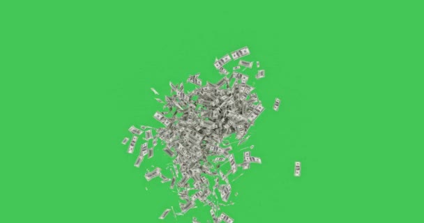 Animatie Van 100 Dollar Biljetten Vallen Groen Scherm Chroma Sleutel — Stockvideo
