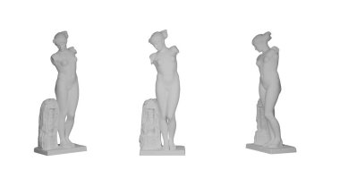 Beyaz arka planda grafik kaynağı olarak kullanılmak üzere transparan arkaplana sahip Yunan tanrıça heykeli. 3d oluşturma