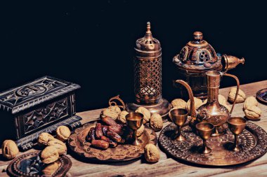 Arabic Cuisine. Middle Eastern traditional lunch. Its also Ramadan Iftar. The Meal eaten by Muslims after sunset during Ramadan