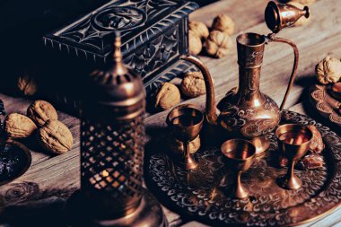 Arabic Cuisine. Middle Eastern traditional lunch. Its also Ramadan Iftar. The Meal eaten by Muslims after sunset during Ramadan