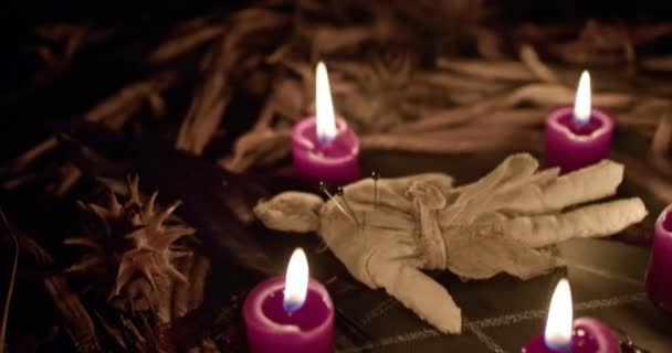 Occultist Dripping Hot Wax Voodoo Doll Magic Rituals Black Spell — Vídeo de stock