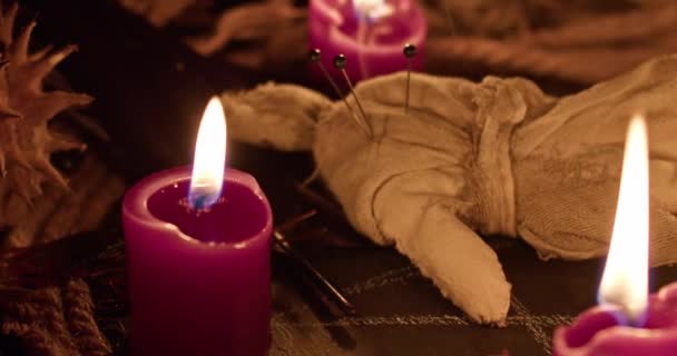 Occultist Dripping Hot Wax Voodoo Doll Magic Rituals Black Spell — Video Stock