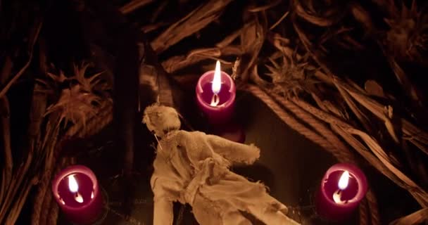 Voodoo Ritual Scary Doll Close Shot — стоковое видео