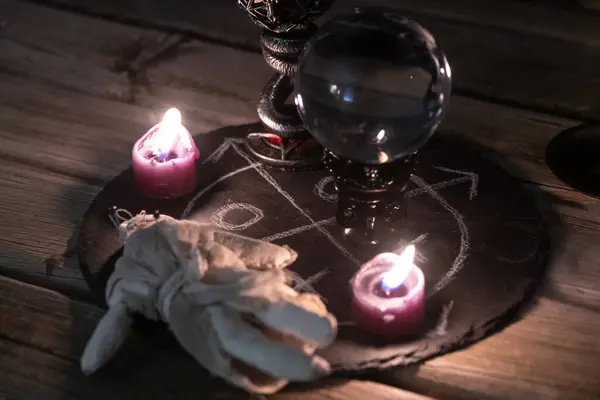 stock image Mysterious Occult Ritual Setup with Crystal Ball and Candles