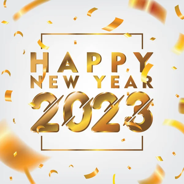 Ouro 2023 Feliz Ano Novo Saudação Com Espalhados Confetti Ouro — Vetor de Stock