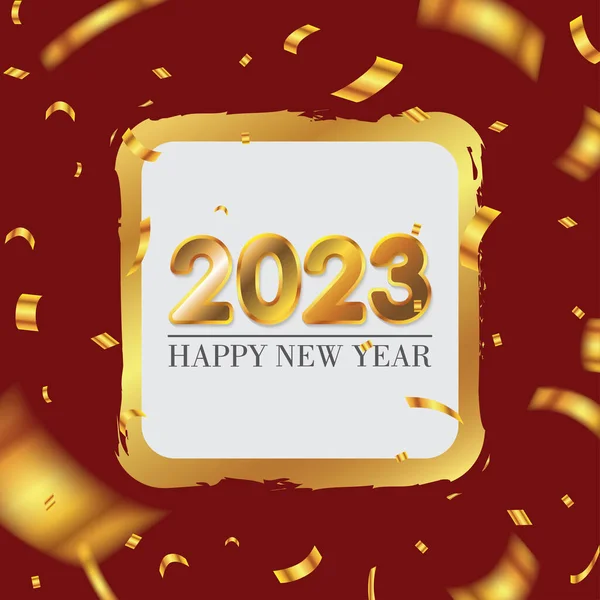2023 Поздравление Новым Годом Конфетти Красном Фоне Векторная Иллюстрация Листовок — стоковый вектор