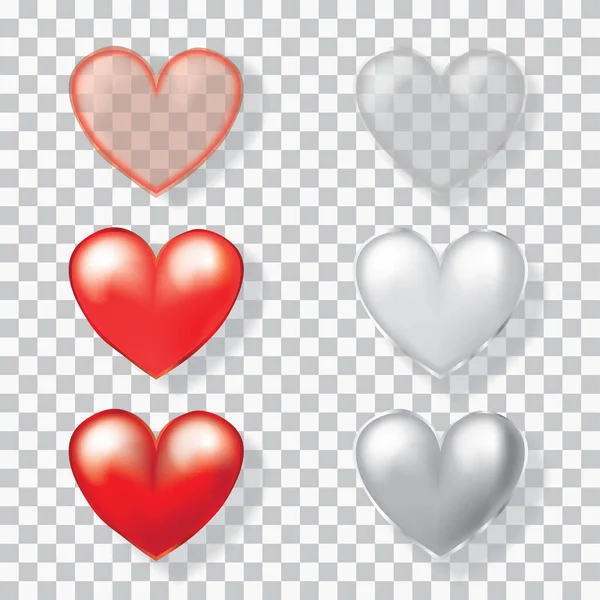 Red Silver Heart Shape Balloon Set Vector Illustration Vector de stoc