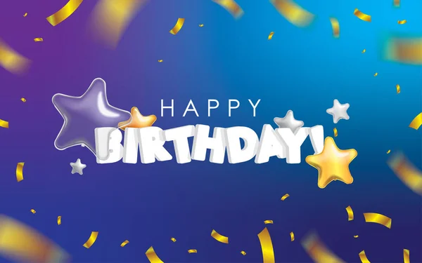 Blue Happy Birthday Golden Confetti Star Shape Balloons Vector Illustration Grafică vectorială