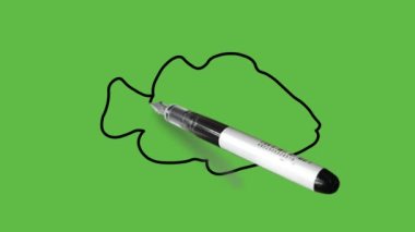 Soyut yeşil arkaplanda siyah çizgili kahverengi, beyaz ve gri renkli küçük balıklar çiz