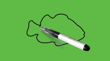 Soyut yeşil arkaplanda siyah çizgili mavi renkli küçük balıklar çiz