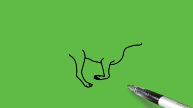 Açık ve koyu gri, kahverengi ve beyaz renkli ve soyut yeşil arkaplanda siyah çizgili çalışan köpek çiz