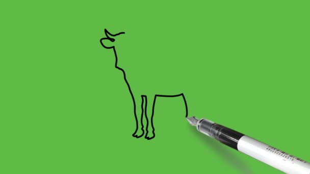 Draw Standing Cow Blue Colour Combination Black Outline Abstract Green — Stock Video