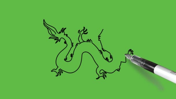 Kreslit Velký Drak Čtyři Nohy Létající Zvíře Nebo Plaza Zelené — Stock video