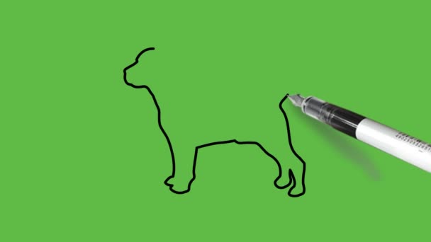 Narysować Psa Terrier Kolorze Niebieskim Czarnym Zarysem Abstrakcyjnym Zielonym Tle — Wideo stockowe