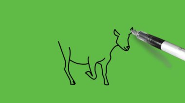 Açık ve koyu kahverengi, beyaz ve gri renkli dişi keçi çiz. Soyut yeşil arka planda siyah çizgiler olsun.