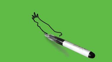 Soyut yeşil arkaplanda siyah çizgili mavi renkli uçan kartal çiz