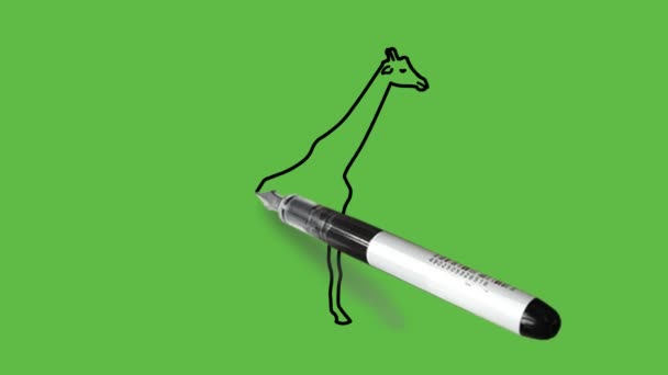 Kreslit Žirafu Modré Skvrnité Kůže Černým Obrysem Abstraktním Zeleném Pozadí — Stock video