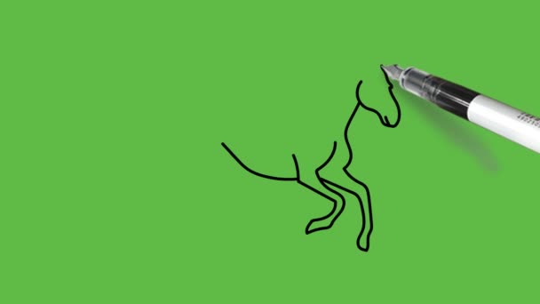 Narysuj Konia Biegnącego Kolorze Niebieskim Połączeniu Czarnym Zarysem Abstrakcyjnym Zielonym — Wideo stockowe