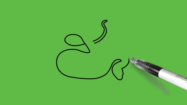 淡灰色と暗灰色の組み合わせでヘビの爬虫類の動物を描き 抽象的な緑の背景に黄色の鱗と黒の輪郭を描きます — ストック動画