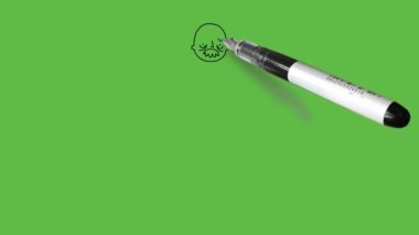 Açık mavi gömlek, gri pantolon ve soyut yeşil arka planda siyah çizgili ayakkabılar giyerek kırmızı kuşağı yakalamak için iki kolunu göğsüne doğru kıvıran şişman adamı çiz.