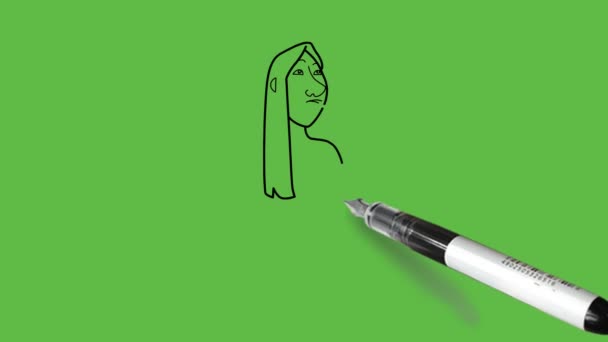 Dibuja Una Chica Sentada Suelo Sujeta Cuaderno Con Mano Derecha — Vídeo de stock