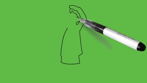 Narysuj Stojącą Starszą Panią Trzymającą Lewą Rękę Głowie Dalekowzroczną Brązowym — Wideo stockowe