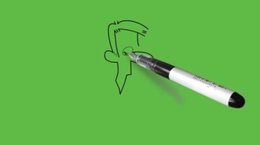 Derin düşünen genç bir çocuk çiz. Yuvarlak gözlü, uzun burunlu, kahverengi saçlı, mavi sandalyede oturan. Sol elini çenesinin altında tut ve ferozi masasına destek olmak için sağ kolunu koru.