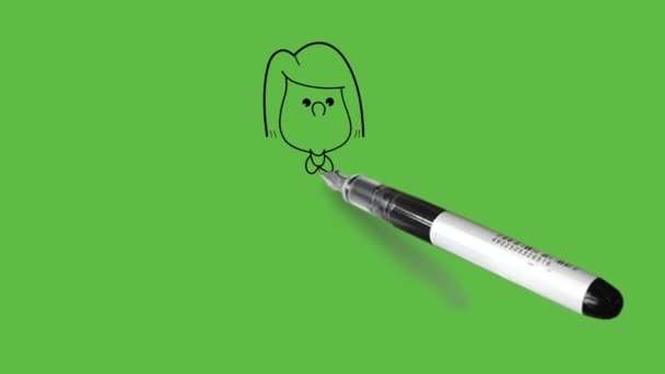 Kreslit Mladé Dívky Usmívající Tvář Kulaté Oči Nos Šedé Vlasy — Stock video