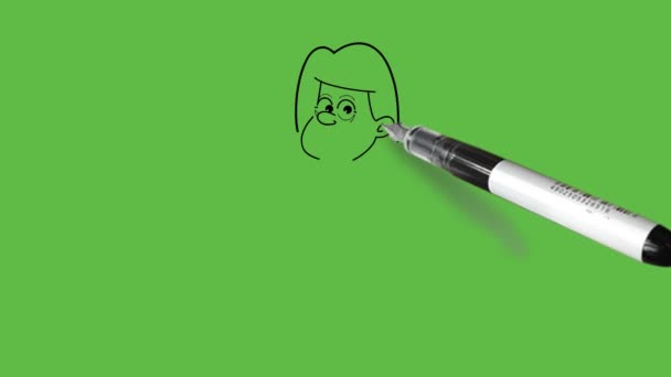 Draw Young Girl Laughing Face Hearts Eyes Nose Grey Hair — Vídeo de Stock