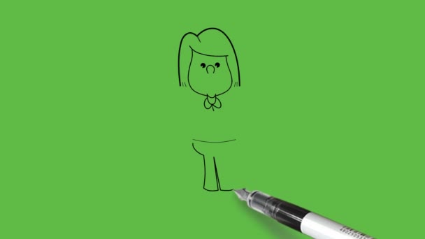 Draw Young Girl Teasing Face Eyes Nose Grey Hair Standing — Vídeo de stock