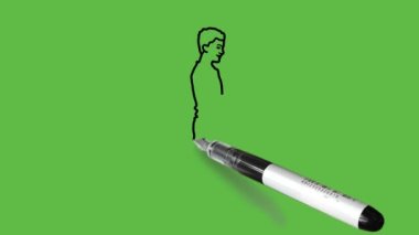 Sağ elinde yapraklar, solunda mavi tişört, knicker, soyut yeşil arka planda siyah çizgili ayakkabılar olan düz duran gül çiçeğini çiz.