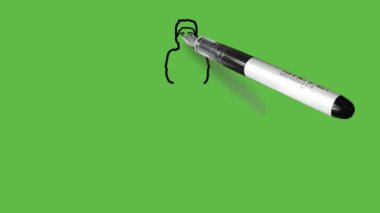 Koyu tenli çocuk, iki elini de kapalı tutmak için dik dur. Yeşil tişört, sarı knicker, mavi ve beyaz ayakkabı. Soyut yeşil arka planda siyah çizgili.