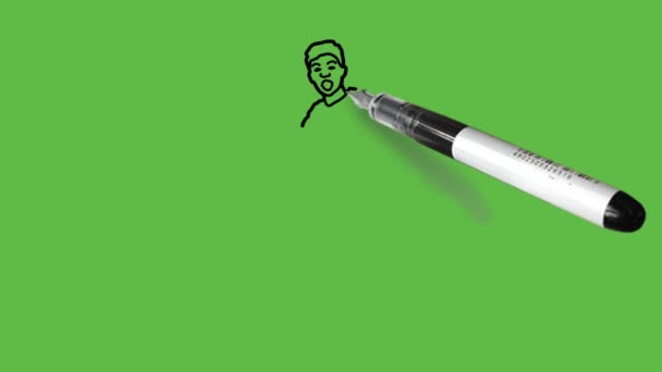 Намалюйте Маленького Темного Хлопчика Відкритим Ротом Стоїть Прямо Тримайте Обидві — стокове відео
