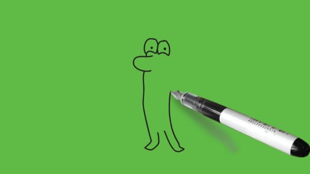 Draw Young Cartoon Character Bald Man Standing Hold Both Hands — Stockvideo