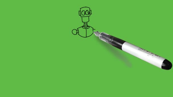 Draw Young Cartoon Character Robot Man Standing Hold Both Arms — Vídeo de Stock