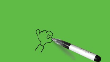 Soyut yeşil ekran arkaplanı üzerinde siyah çizgili çalışan dizüstü bilgisayarı çiz