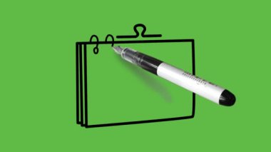 Soyut yeşil ekran arkaplan üzerinde siyah çizgili dikdörtgen şeklinde asılı klips ile boş tablo takvimini çiz