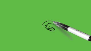 Soyut yeşil arkaplanda siyah çizgili kalemle yazan genç adamın yakın görünümünü çiz