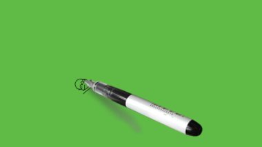 Delikanlının arkasını çiz bak, ters tut, sağ elini başının üstüne koy, sol elini kalçaya koy, gömlek, pantolon ve soyut yeşil arka planda siyah çizgili ayakkabılar giy.